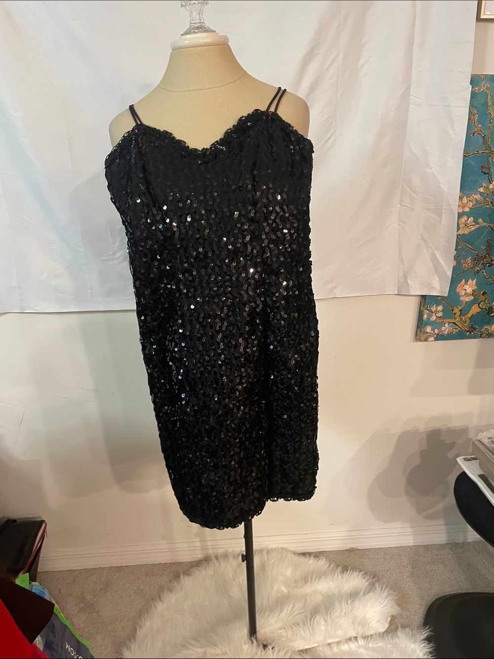 Vintage Zum Zum by Niki Livas Black Sequin Slip Dress
